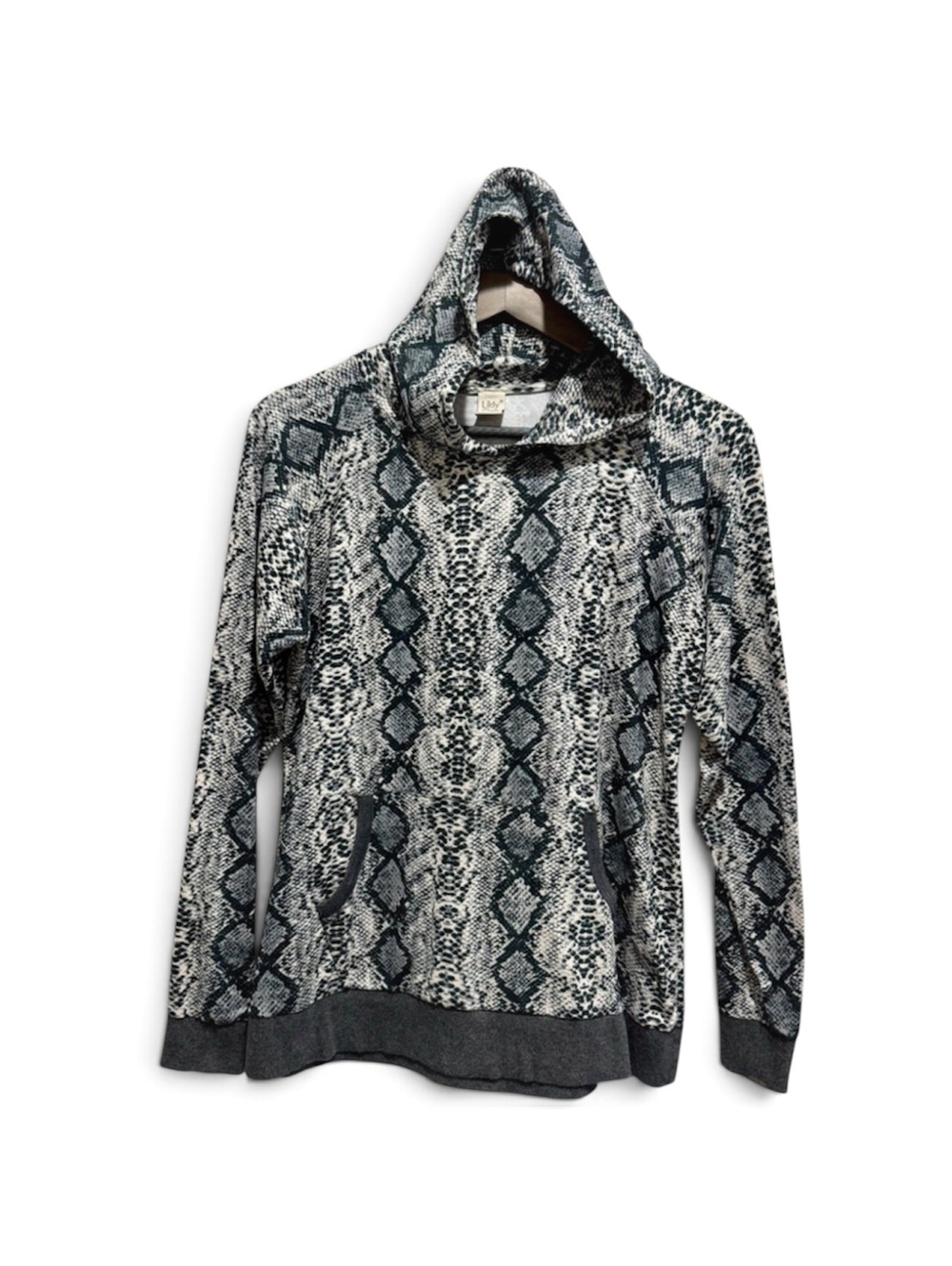 Snakeskin Python Print Funnel Cowl Neck Hoodie Pullover S M